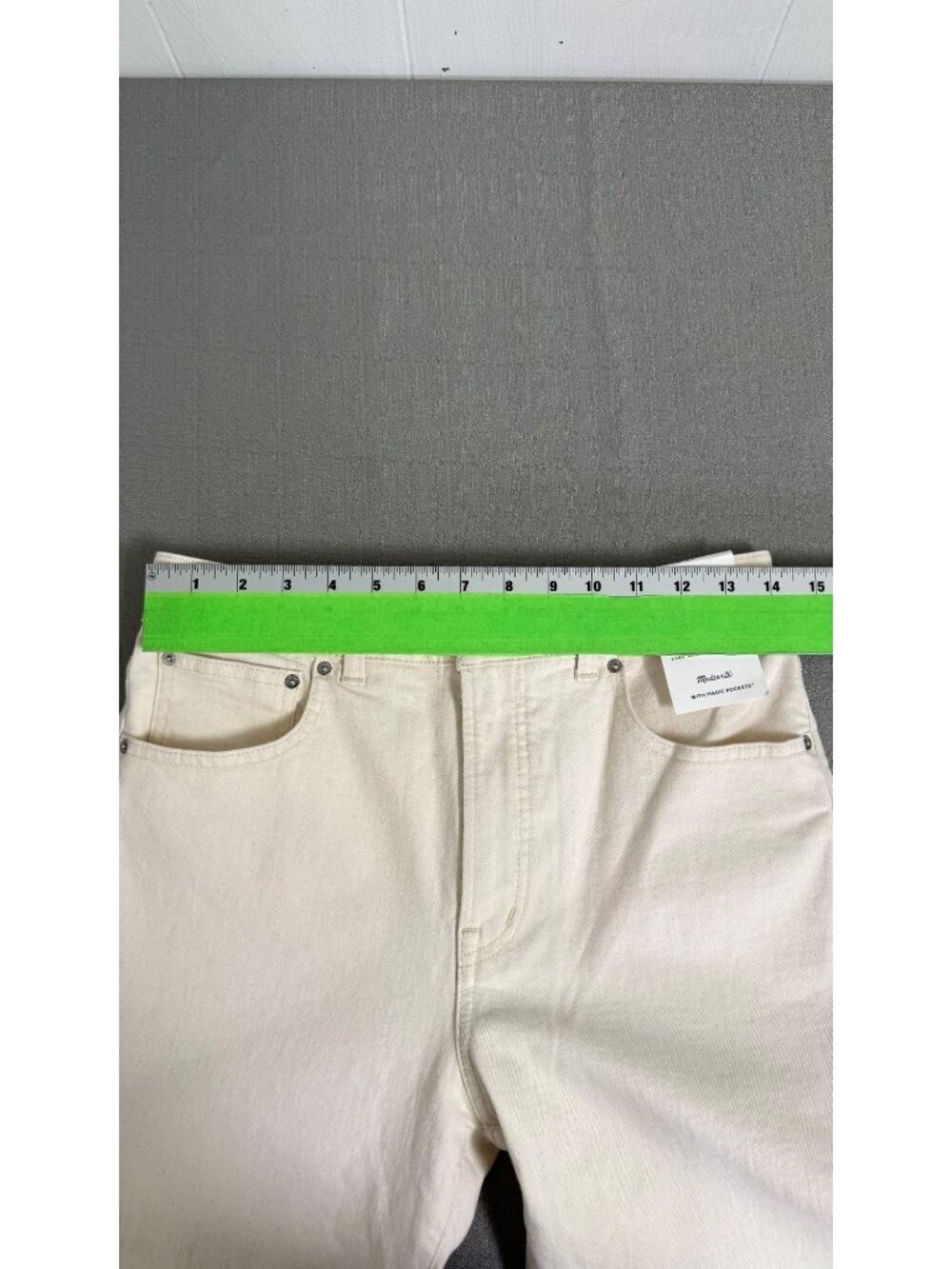 Madewell The Longline Straight Jean Cream Vintage Canvas Size 27 Stretch - Picture 16 of 16